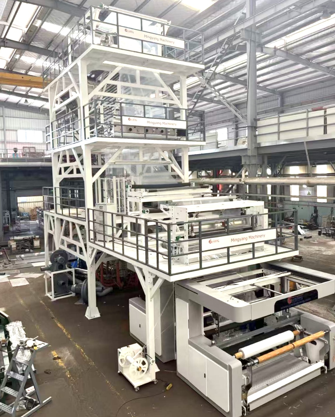 Industrial ABC Three-Layer Film Blowing Machine Assembly in Modern Factory